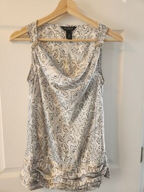 White House Black Market Cowl Neck Floral-Print Tank in White and Black